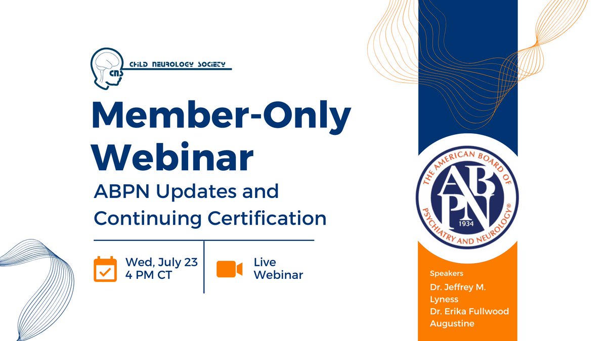 ChildNeuroSoc's tweet image. 🕓 Today at 4PM CST!
Join @TheABPN for a CNS member webinar on Continuing Certification & strategy
🎙️ Drs. Lyness & Augustine + live Q&A
📲 Register now: ow.ly/r9ou50Wl7zl