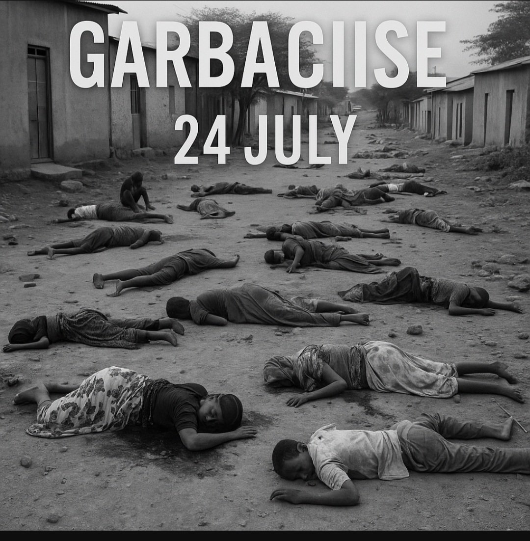 HADIOSMAN122's tweet image. DIB U XUSUUSIN – 4 SANADOOD KA DIB XASUUQII GARBACIISE
Maanta oo kale, afar sano kahor, Garbaciise – oo ka mid ah magaalooyinka soomaalida ee gobolka Sitti – waxaa ka dhacay xasuuq foolxun oo taariikhda baal madow kaga qoran. Waxaa falkii gaystay maleeshiyad iyo jabhado hubaysan…