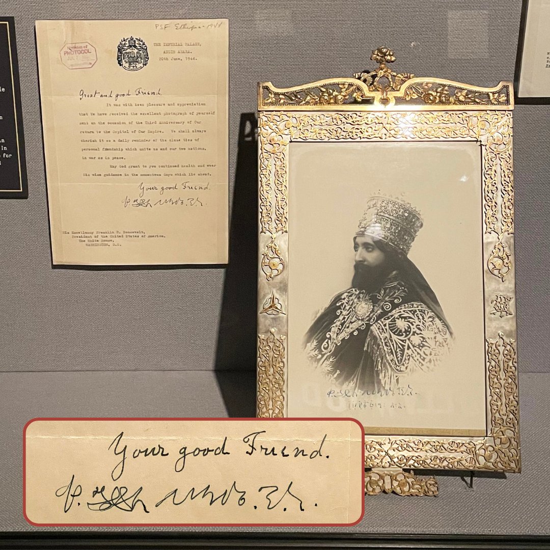 FDRLibrary's tweet image. OTD in 1892, Emperor of Ethiopia Haile Selassie I was born.
See this letter from Selassie and much more on display in our current exhibition "SIGNATURE MOMENTS: Letters From the Famous, the Infamous, and Everyday Americans." Open through July 7, 2026.
#FDRSignatureMoments