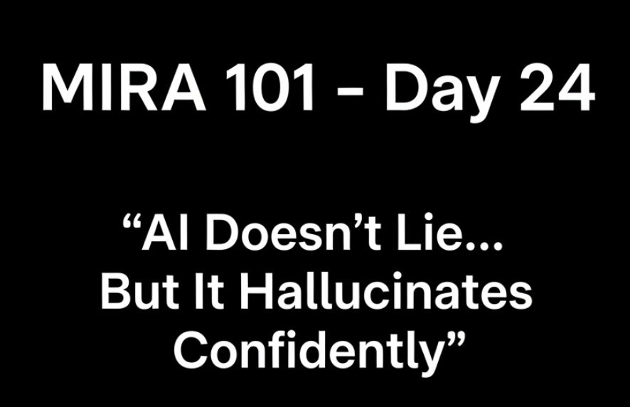 GusuyProduction's tweet image. MIRA 101 – Day 24
“AI Doesn’t Lie... But It Hallucinates Confidently”
The AI we use today doesn’t lie in the human sense.
It doesn’t even know whether what it's saying is true or not.
But what it’s really good at…
is making things up with total confidence and sounding…