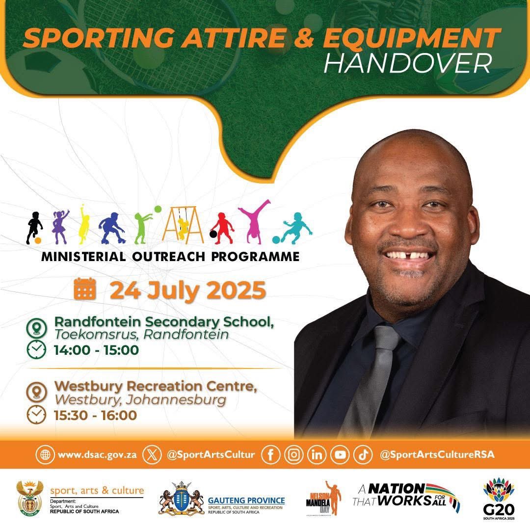 Minister Gayton McKenzie (@ministermck) on Twitter photo ๐จMinister <a href="/GaytonMcK/">Gayton McKenzie</a> will hand over sport equipment & attire to 73+ schools across Gauteng! ๐๐๐พ
๐24 July 2025
๐ 14:00 โ 15:00Randfontein Secondary
๐ 15:30 โ 16:00 Westbury Recreation Centre ๐จMinister <a href="/GaytonMcK/">Gayton McKenzie</a> will hand over sport equipment & attire to 73+ schools across Gauteng! ๐๐๐พ
๐24 July 2025
๐ 14:00 โ 15:00Randfontein Secondary
๐ 15:30 โ 16:00 Westbury Recreation Centre