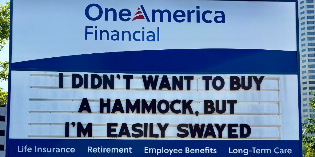 OneAmerica's tweet image. 😌 Hammocks are the ultimate hang-out spot. See you there tomorrow?
#NationalSelfCareDay #OneAmericaSign
