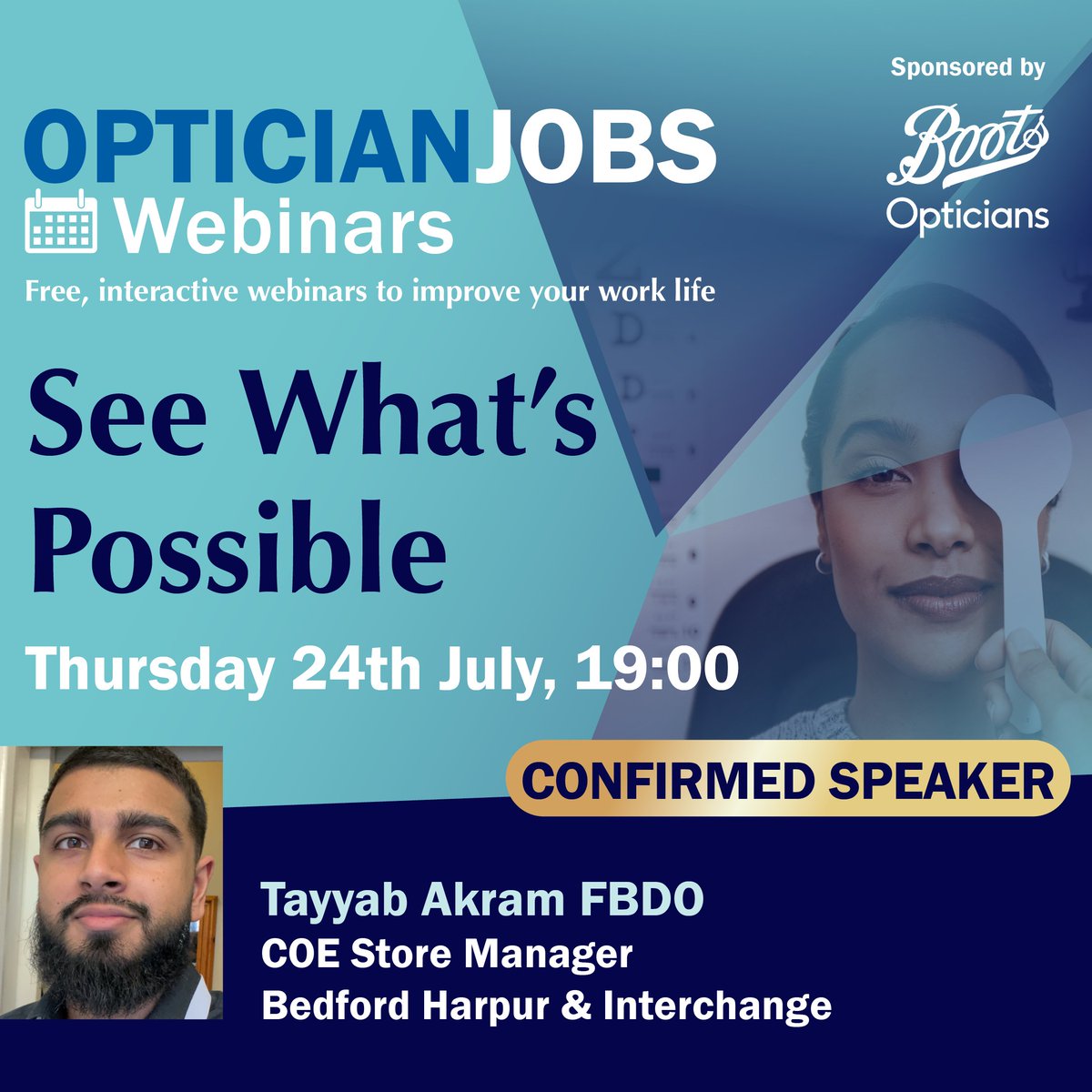 opticianonline's tweet image. From Saturday shifts to store leadership 🏆

Tomorrow, Tayyab Akram FBDO shares how he built his career at #BootsOpticians - and how you can too!

Don&apos;t miss out on this free, online webinar ✅
🔗 ow.ly/CpMO50WtO0e

#OpticalCareers #OptometryJobs