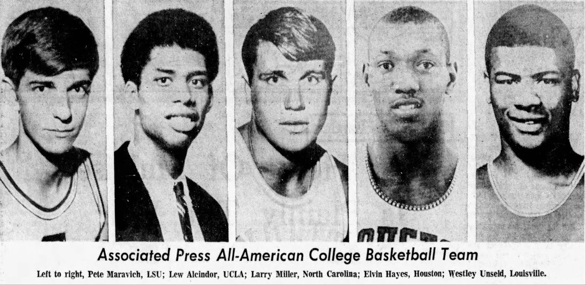 dbgiant's tweet image. 1968 Associated Press All-American College Basketball Team