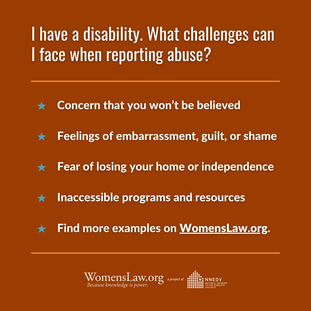 WomensLaw's tweet image. Survivors of abuse with disabilities may encounter specific challenges if they choose to report the abuse, and this is unacceptable. These survivors (and all survivors!) deserve accessible help and support. Learn more: buff.ly/tVpPdaS
#DisabilityPrideMonth