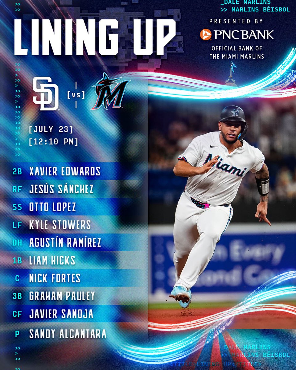 Marlins's tweet image. rubber match at noon.
🤝: @PNCBank
📺: @FanDuelSN_FL , @FDSN_Marlins
👂: @MarlinsRadio , @FoxSports940
⏰: 12:10 PM ET
🏟️: Roof status: CLOSED
#Marlinsbeisbol // marlins.com/tickets
