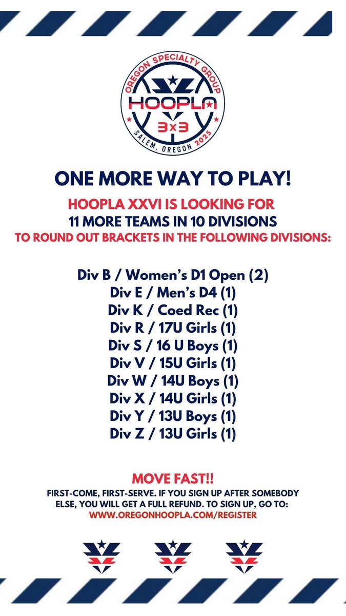 oregonhoopla's tweet photo. Updated list of “fill in” spots remaining; all are open only until filled, first-come, first-serve… Sign up at https://t.co/zbgAqVcZI2 https://t.co/EmIaQw9Tna