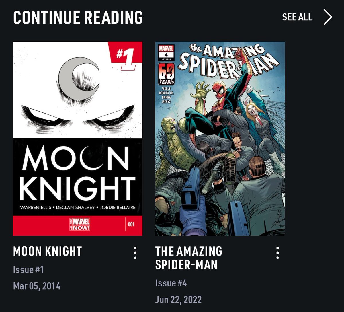 GallaeReal's tweet image. if I want to get into marvel comics while I still have a free trial of marvel unlimited, what comics should I start with? currently reading ASM 2022 and starting moon knight 2014. need to start with "onboarding new readers" runs for basically any character lol
