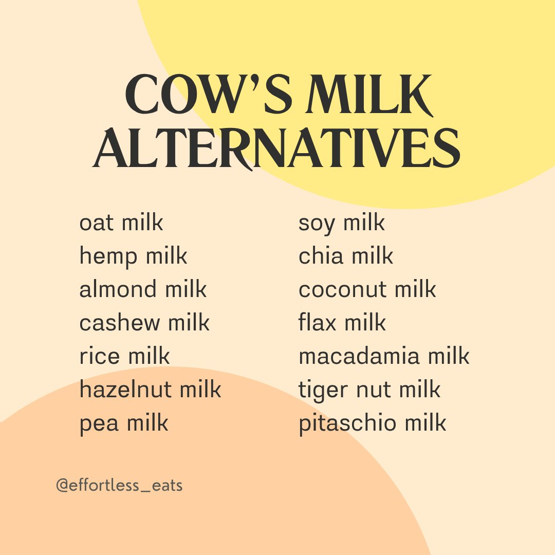 effortless_eats's tweet image. If you're dairy free for any reason, whether lactose intolerance, a food allergy, or personal preference, there are plenty of milk alternatives! Try them all to find your favorite 🧡

#effortlesseats #dairyfree #dairyfreemilk #milkalternatives #milkallergy