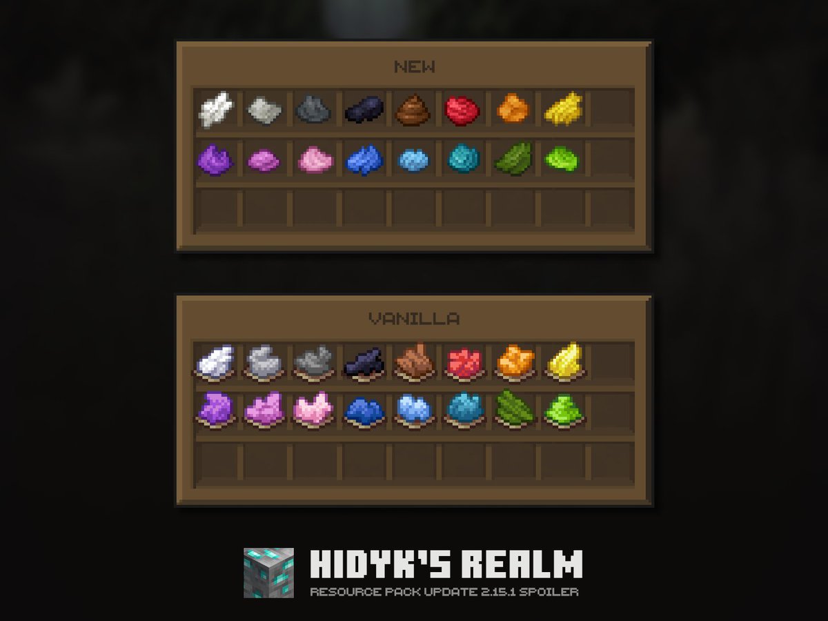 hidyk_official's tweet image. Updated dyes 🎨
In my interpretation, many of them still look similar to the originals, but some have undergone more significant changes for the sake of variety and saturation!
#minecraft #pixelart #blockbench