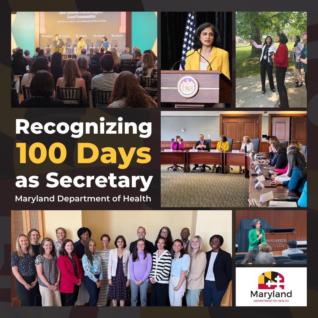 MDHealthDept's tweet image. Hitting a milestone at the @MDHealthDept - “It’s an honor to serve & learn from Marylanders these past 100 days,” said Secretary Seshamani. Learn about MDH’s accomplishments so far & what’s ahead: bit.ly/44JXaH1.