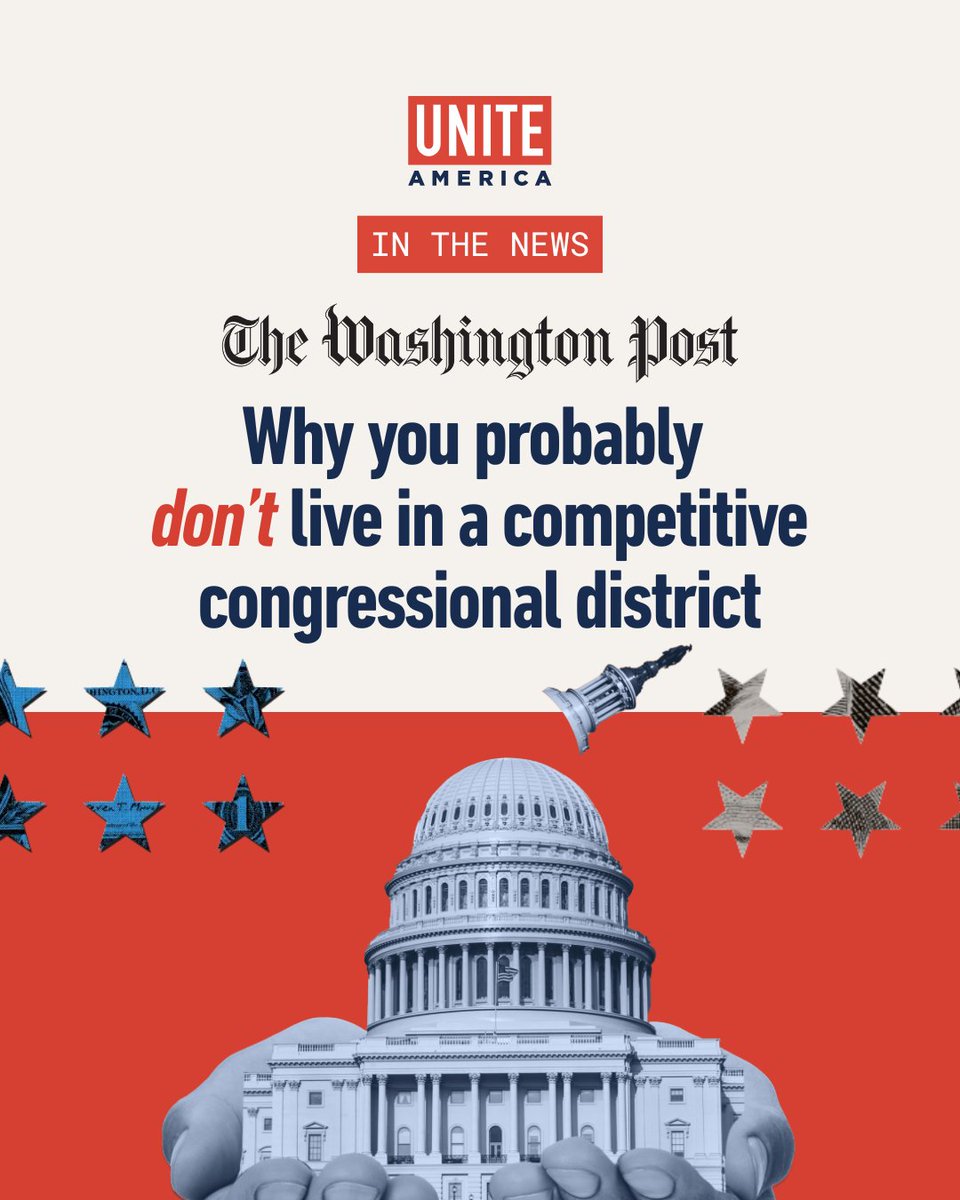uniteamerica's tweet image. Today in @washingtonpost, @UniteAmerica’s Research Fellow and Professor at @SyracuseU, Rich Barton, discusses the #PrimaryProblem and the benefits of open, all-candidate primaries with @matthewichoi and @Merica.
Odds are, you do not live in a competitive House district.
The…