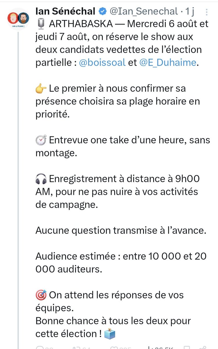 Eric_Diamond's tweet image. Enregistrement à distance pour ne pas nuire à vos activités de campagne.
Ou plutôt parce qu'ils n'ont pas de studio ? 😅
Auditoire en 10000 et 20000, c'est vague et ambitieux.
Mais Duhaime va y aller, ils sont biaisés. 🤷♂️