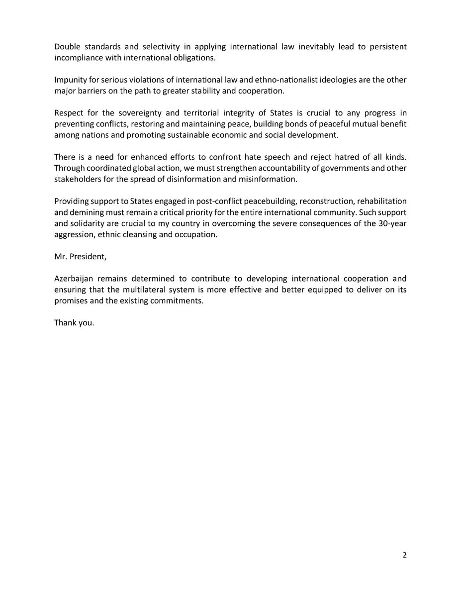Azerbaijan UN 🇦🇿 (@azmissionun) on Twitter photo Statement by Mr. Javid Ismayilov, Chargé d’Affaires a. i. of the Permanent Mission of the Republic of Azerbaijan to the <a href="/UN/">United Nations</a> at the High-Level Open Debate of the #UNSC on “Promoting International Peace and Security through Multilateralism and Peaceful Settlement of Disputes”. Statement by Mr. Javid Ismayilov, Chargé d’Affaires a. i. of the Permanent Mission of the Republic of Azerbaijan to the <a href="/UN/">United Nations</a> at the High-Level Open Debate of the #UNSC on “Promoting International Peace and Security through Multilateralism and Peaceful Settlement of Disputes”.