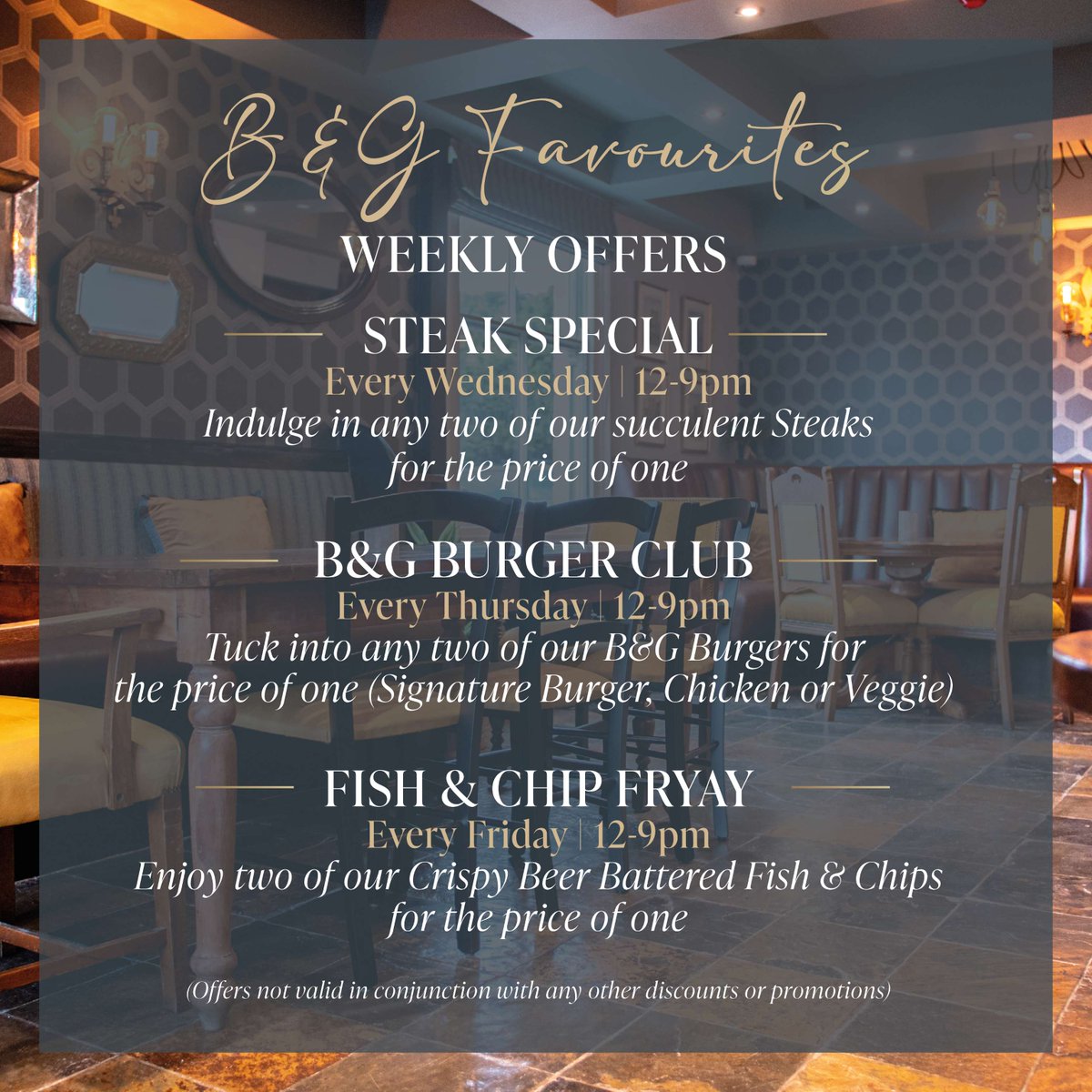 BottleGlassPub's tweet image. Happy Hump Day - it's B&G Steak Special! π₯©
Every Wednesday from 12-9pm, you can indulge in two expertly cooked, succulent steaks for the price of one! It's the perfect excuse for a mid-week treat with friends or a date night β¨
Book your table π΄bit.ly/3ke9bgX