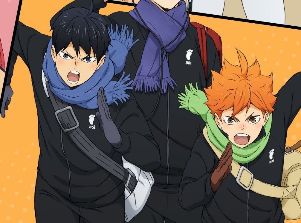 kghndaily's tweet image. the hc that Kageyama was wearing Hinata's scarf. he was always wearing the blue, but one day he chose the green one? yeah right