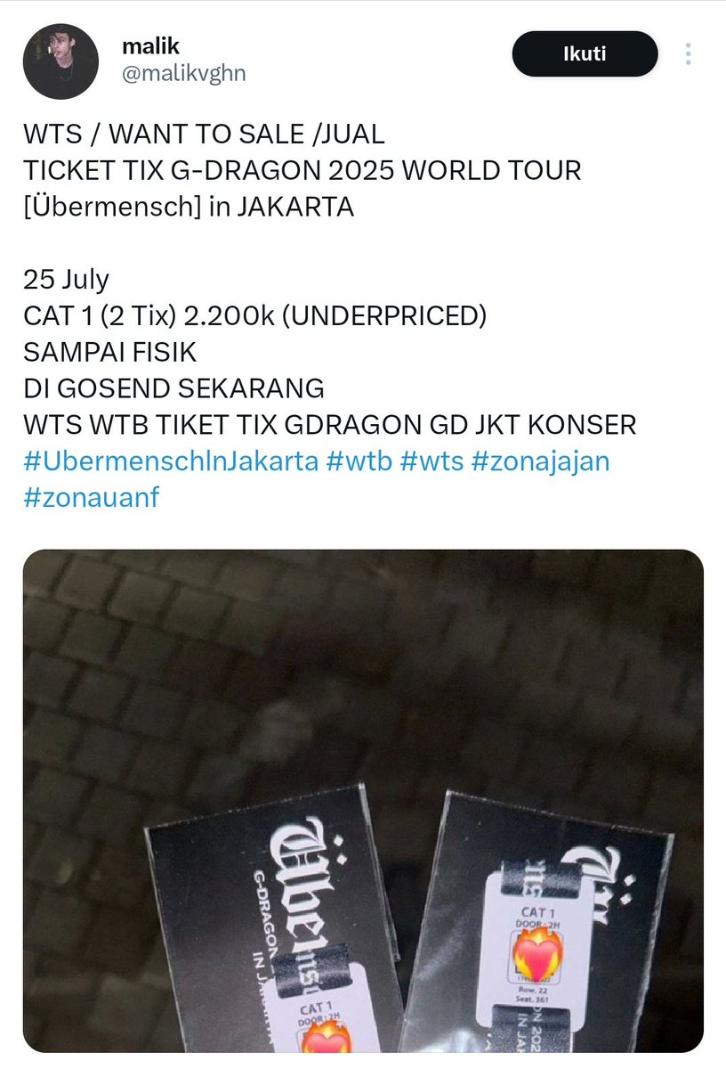 revkayasa's tweet photo. PENIPU WTS / WANT TO SALE /JUAL
TICKET TIX G-DRAGON 2025 WORLD TOUR
[Übermensch] in JAKARTA 

1 OWNER YA INI USN NYA
@y4ashimen 
@malikvghn 
SI KENNETH JULIAN PENIPU NOMOR 1 DI X DAN INSTAGRAM

HARAP HATI HATI YA
WTB TIKET
WTS TIKET
#zonauang https://t.co/K9SxbIo8pT
