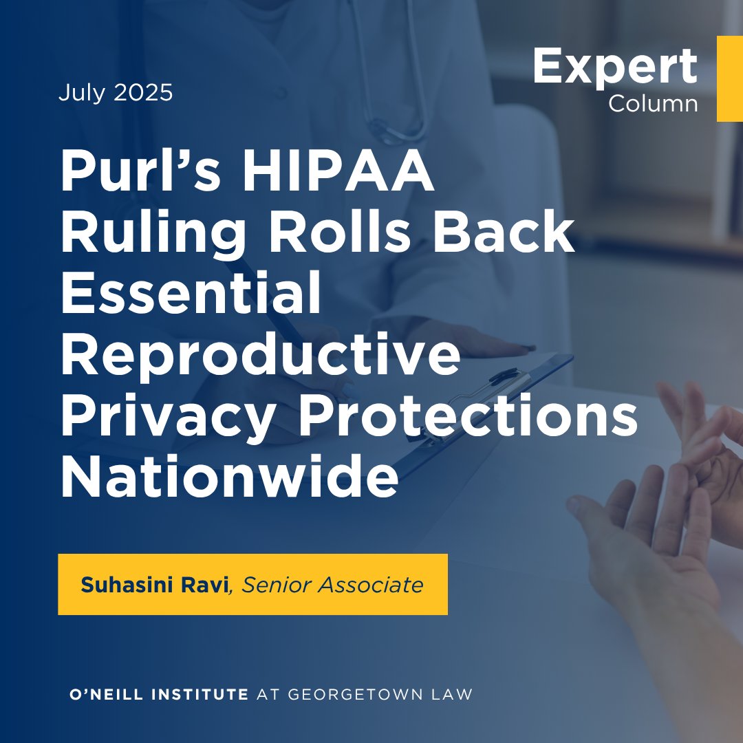 oneillinstitute's tweet image. What does June's ruling in Purl v. Department of Health and Human Services mean for women and their health care providers?
In a new expert column, Suhasini Ravi answers this question and more
oneill.law.georgetown.edu/purls-hipaa-ru…