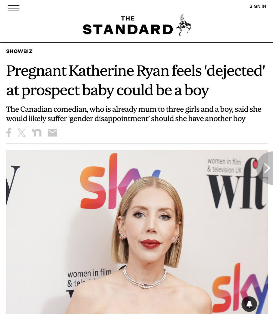 Katherine Ryan says she feels “dejected” that her baby might be a boy, and the complicit media prints it without blinking.

A cynic might call it calculated rage bait for a degenerate audience marinated in anti-male retribution

If a man said the same about having a girl, his