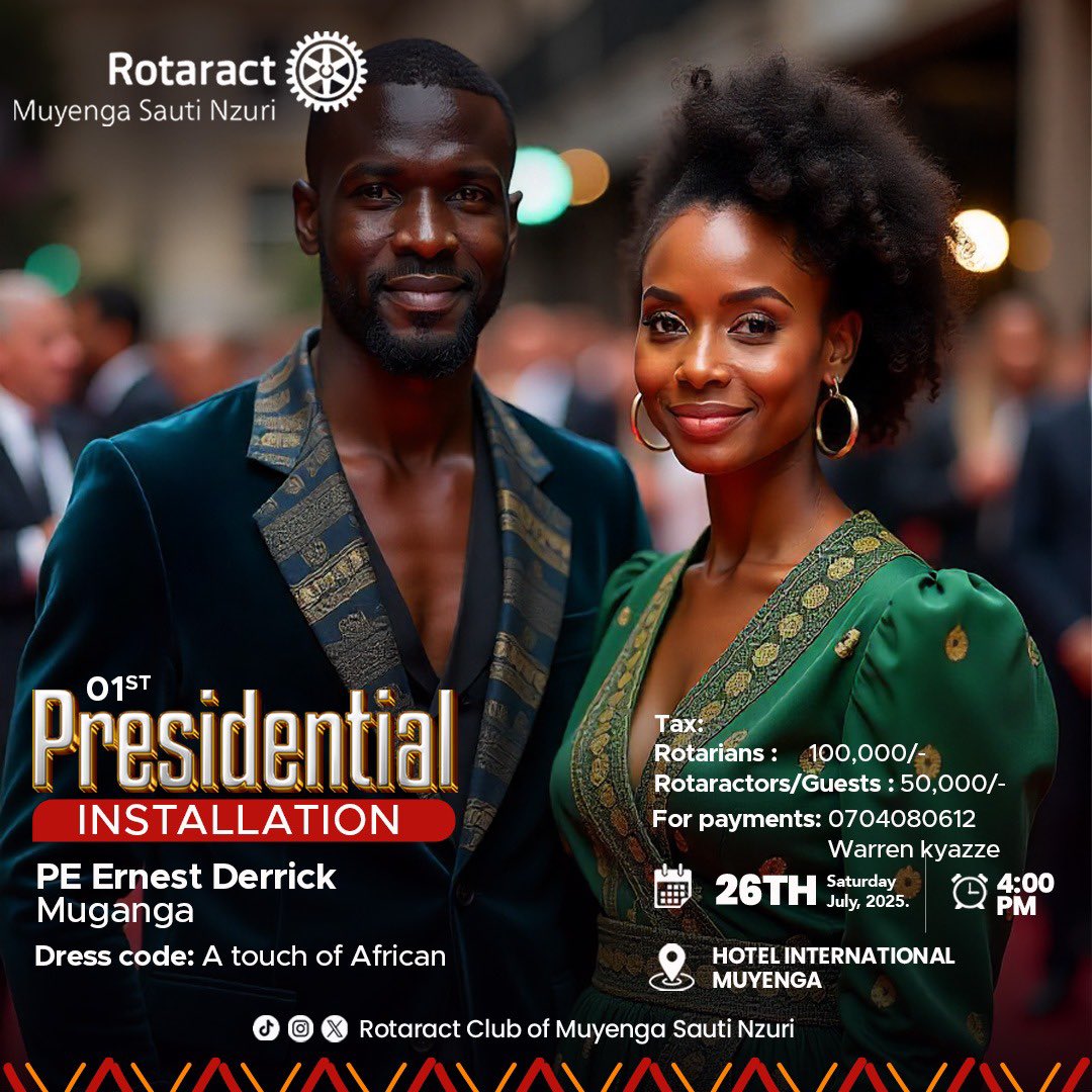 RAC_SautiNzuri's tweet image. This Saturday 26th July, 2025, we proudly celebrate our 1st Presidential Installation, a remarkable milestone! As Rotaractors, we're driven by service above self, and we're honored to have leaders who embody this spirit."
Come join us welcome new Action President @derikErnest.