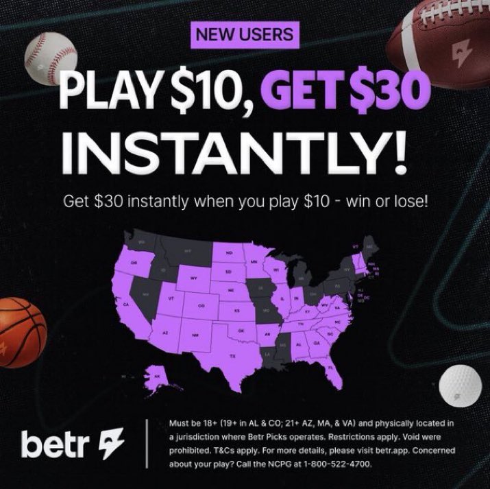 JDGoldboys's tweet image. ‼️Bet 10 get 30 instantly‼️‼️
+ Brent Rooker free square (under 99.5 home runs 🤣)
Use promo code JDBET to redeem this promo.
See the below map for which states in purple have BETR.
Link: engagebetr.onelink.me/auSX/JDBET