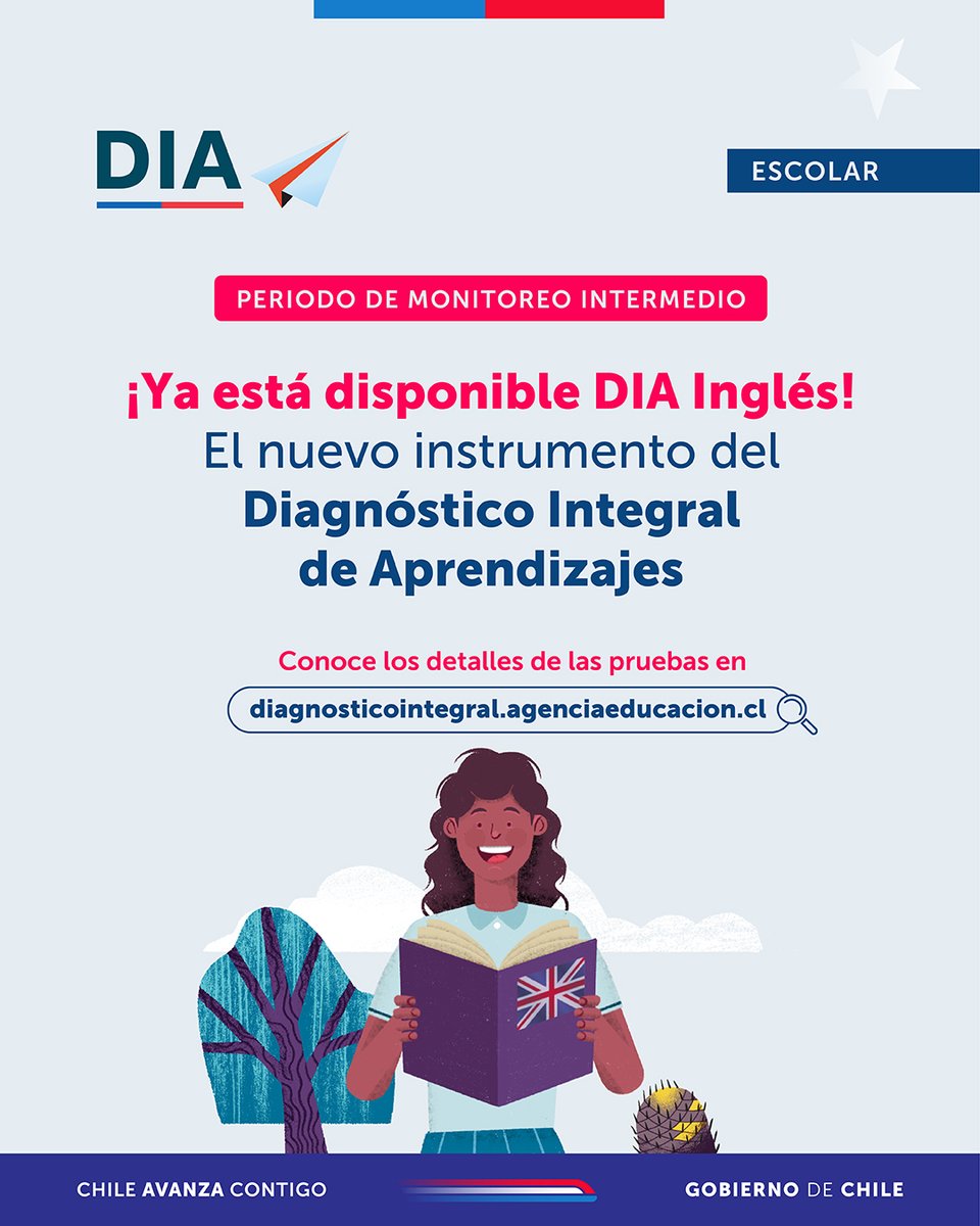 📚✨Por primera vez se incorpora la evaluación de Inglés en 5° y 6° básico. Una oportunidad para que las y los docentes cuenten con información para fortalecer la enseñanza del idioma y acompañar mejor el aprendizaje de sus estudiantes.

Conoce más en …agnosticointegral.agenciaeducacion.cl 🔗.