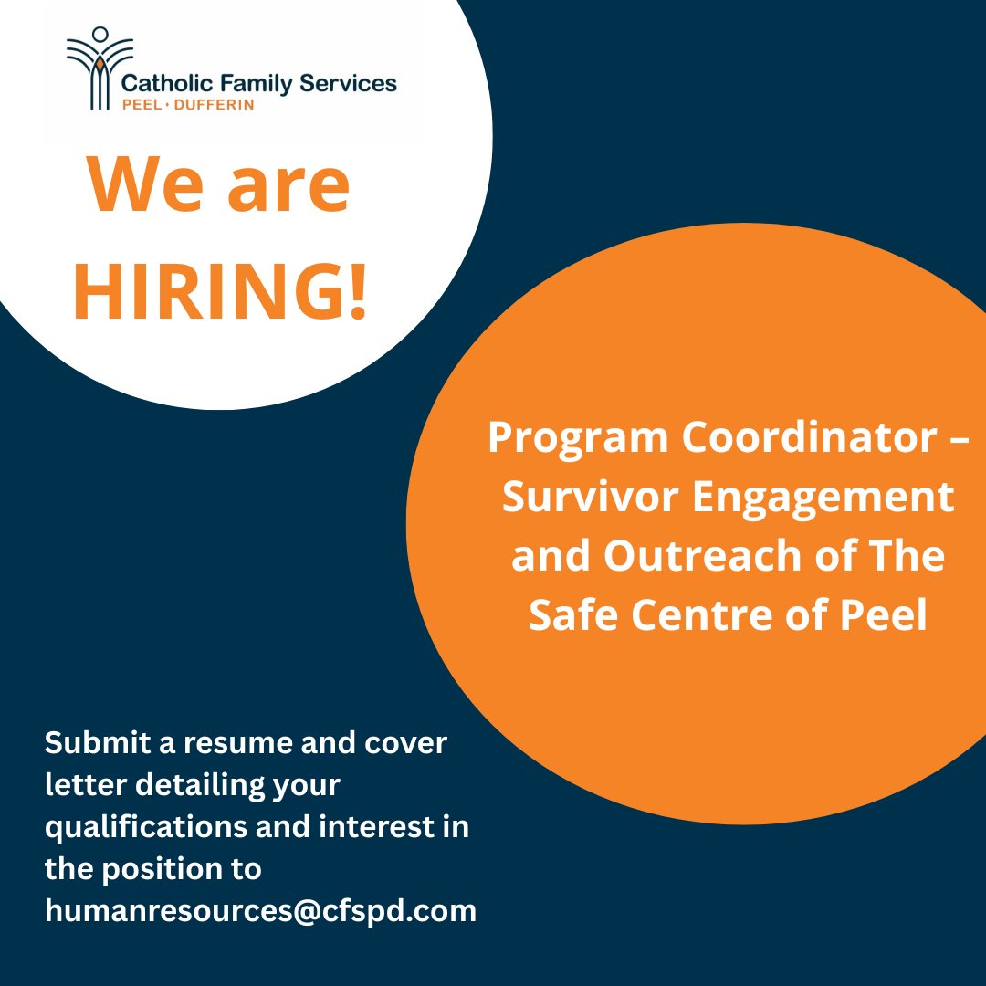 Join our team as the "Program Coordinator – Survivor Engagement and Outreach of The Safe Centre of Peel"  To apply, click on the link below:

cfspd.com/contact/employ…