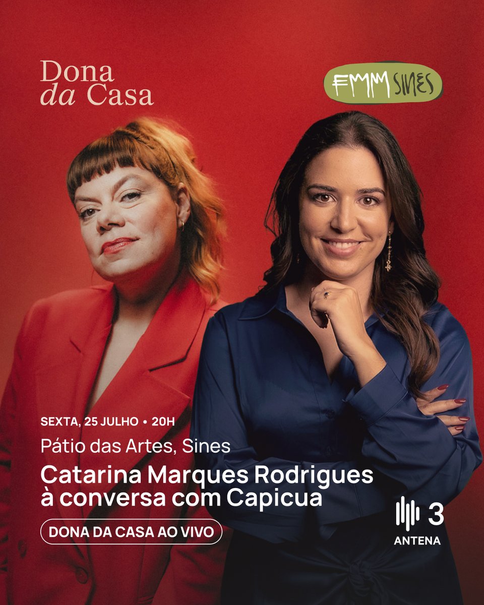 O 𝗗𝗼𝗻𝗮 𝗱𝗮 𝗖𝗮𝘀𝗮 vai acontecer ao vivo! 👑

Na sexta-feira (25 de julho), no Pátio das Artes, em Sines, Catarina Marques Rodrigues  tem encontro marcado com a brava #Capicua, em direto do Festival Músicas do Mundo, às 20h.

🗣 antena3.rtp.pt/noticias/dona-…