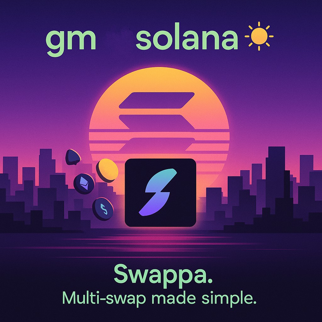 SWAPPA (@swappadex) on Twitter photo gm Solana ☀️
Building so you can swap like it’s meant to be on Solana 
fast, clean, one click.
Swappa’s coming.⚡️💜 gm Solana ☀️
Building so you can swap like it’s meant to be on Solana 
fast, clean, one click.
Swappa’s coming.⚡️💜