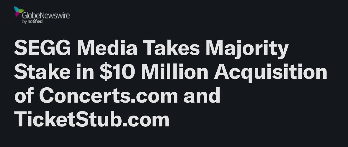 SEGG Media just added another powerhouse to the portfolio.
We now own 51% of Concerts.com and TicketStub.com.
Live events. Streaming. Smart ticketing. One connected ecosystem.
#SEGGMedia #Sportscom #Concertscom #TicketStub #DigitalEvents #FanExperience