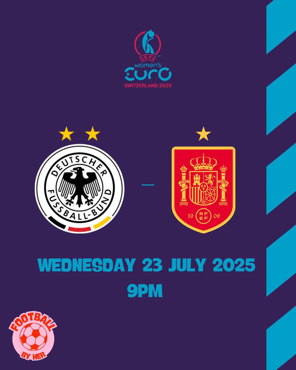 🔥 SEMI-FINAL SHOWDOWN TONIGHT 🔥
Germany 🇩🇪 vs Spain 🇪🇸
⏰ 21:00 CET – Stadion Letzigrund, Zurich

Spain is chasing history.
Germany is defending legacy.
Who’s heading to the FINAL? 🏆

It’s all on the line. Don’t miss it.
#WEURO2025 #ESPGER #WomensFootball #RoadToTheFinal