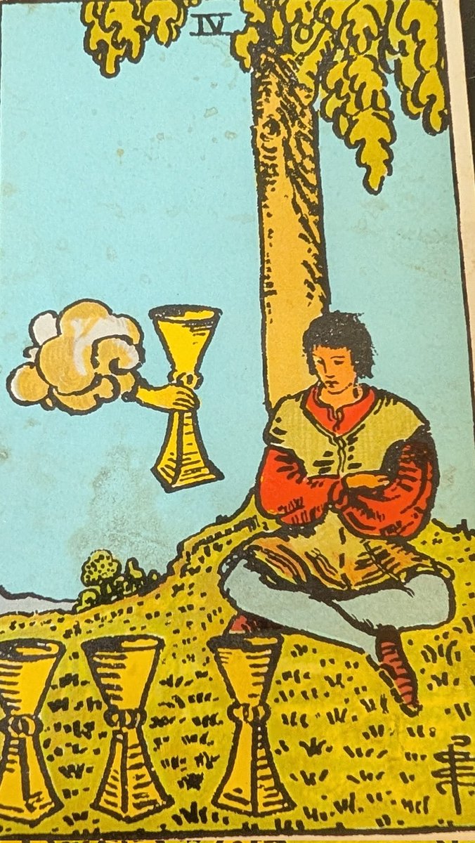 Tuesday Tarot: Four of Cups
Ignoring the good things before one, dissatisfaction with material success, reevaluation of earthly pleasures.  Remember gratitude.