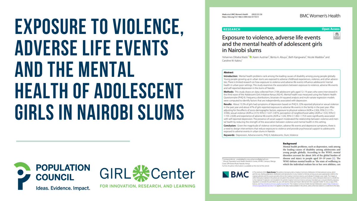 GIRL Center (@girlcenterpc) on Twitter photo 🧠 #MentalHealthAwareness | Crises hit girls hardest. New <a href="/GIRLCenterPC/">GIRL Center</a> research from Kenya’s informal settlements shows school closures worsened depression, violence & health risks for adolescent girls.
📚 Read more: bit.ly/4181xcB 🧠 #MentalHealthAwareness | Crises hit girls hardest. New <a href="/GIRLCenterPC/">GIRL Center</a> research from Kenya’s informal settlements shows school closures worsened depression, violence & health risks for adolescent girls.
📚 Read more: bit.ly/4181xcB