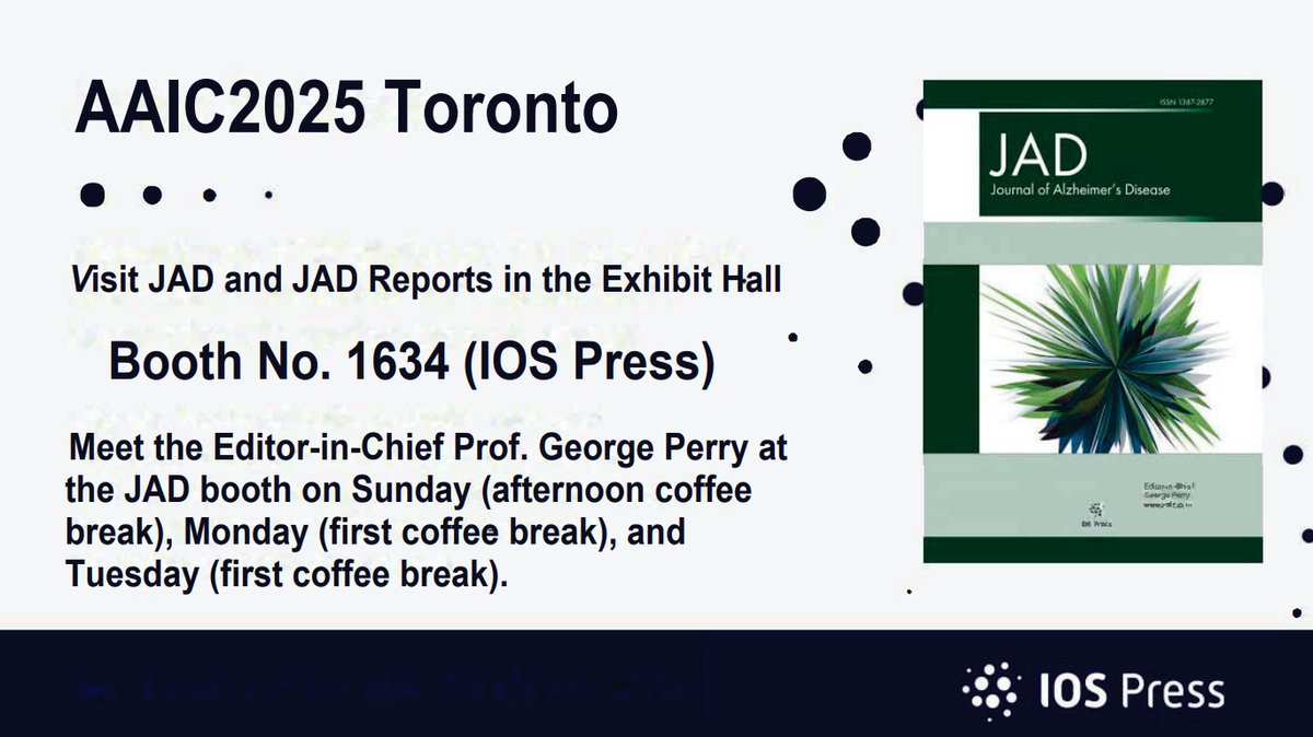 journal_ad's tweet image. We hope to see you at the 2025 Alzheimer Association International Conference in Toronto, July 26-30. Any question regarding submission, peer review, publication or just to talk shop: we are happy to welcome you at Booth no. 1634 in the exhibit hall. #aaic2025