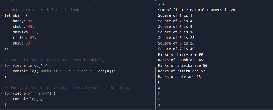 Sakshi1145's tweet image. Day 7/50 β Mastering JS Loops π§ π»
π Practiced for, for...in, and for...of
π Compared let vs var in real examples
β Wrote a loop to sum natural numbers
π» CodePen: codepen.io/sakshi_Mane
#50DaysOfJS #JavaScript #DevJourney #CodeNewbie #LearnInPublic
