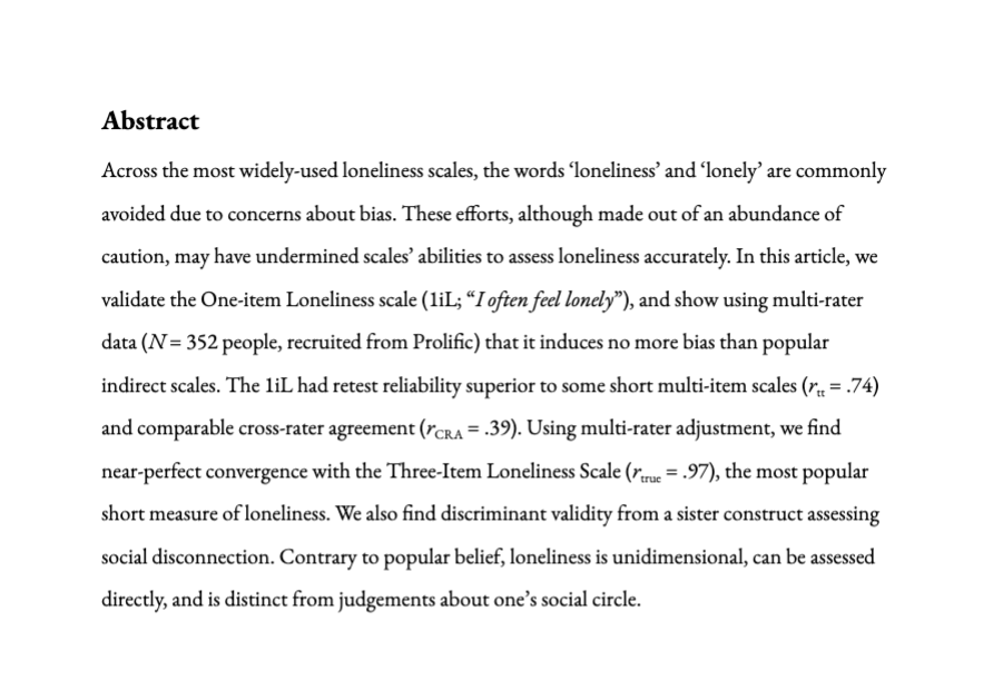 New preprint! We're all wrong about who's lonely – and about what loneliness is.

By failing to just be direct when we ask people if they're lonely, we've been worried about the wrong people🧵🧵🧵