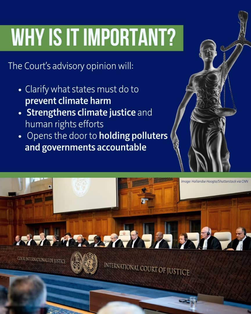 Youth Concern on Environment &Development (@yced_uganda) on Twitter photo Update: The International Court of Justice is expected to issue its #AdvisoryOpinion on states' obligations on climate change.
The outcome could reshape global legal standards and boost climate justice efforts worldwide.
#ICJ #ClimateJustice #ClimateAction <a href="/AlliedGlobal1/">AlliedGlobal</a> Update: The International Court of Justice is expected to issue its #AdvisoryOpinion on states' obligations on climate change.
The outcome could reshape global legal standards and boost climate justice efforts worldwide.
#ICJ #ClimateJustice #ClimateAction <a href="/AlliedGlobal1/">AlliedGlobal</a>
