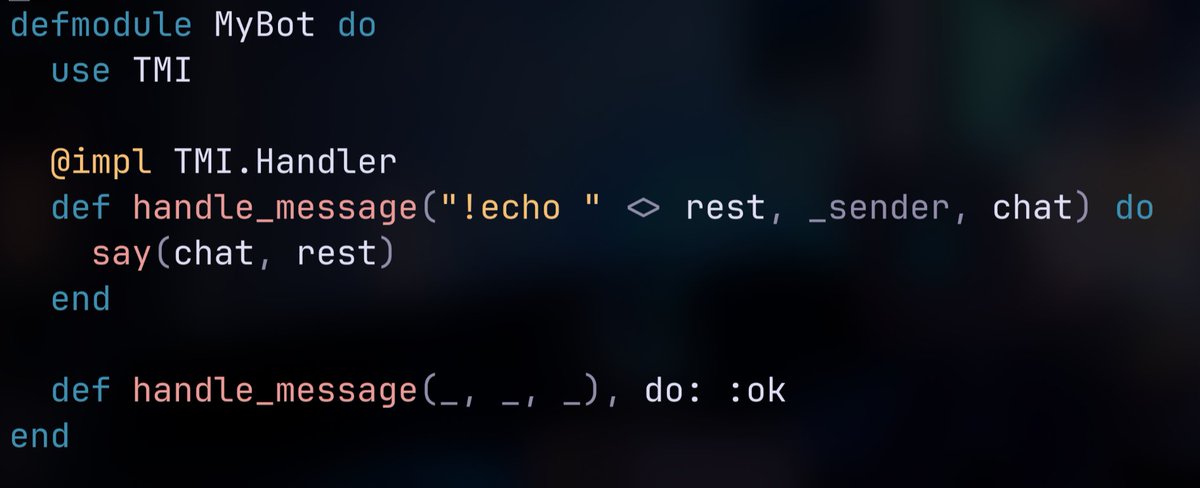 ThePrimeagen's tweet image. code like this makes me realize that elixir is just so objectively superior
i can match messages, in the function definition, and just match the prefix... this is just such an annoying thing to do normally