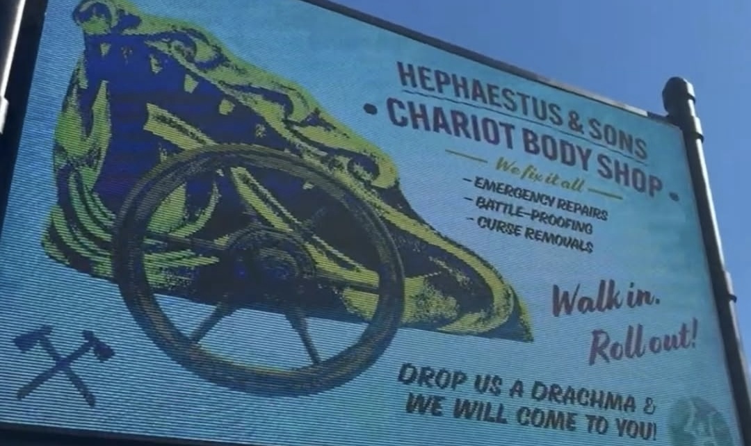 heroipercy's tweet image. KAKAKAKKAKAA MAIS DA DIVULGAÇÃO DE PERCY JACKSON!!! "vc viu pan?? visto pela última vez a 2000 anos", "oficina de Carruagem Hefesto e filhos"
TO GAG COM ESSE MARKETING