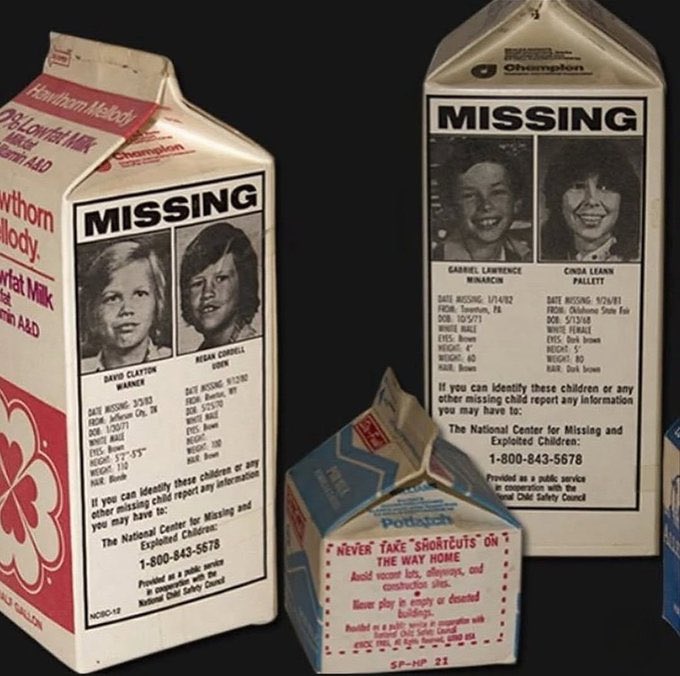 Davidlesterst's tweet photo. They were advertisements with help from the NCMEC.

Research Paul Bonacci, Johnny Gosch, Michael Aquino, and Ted Gunderson. https://t.co/EcssY032a9