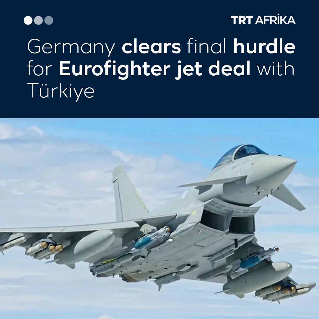 trtafrika's tweet image. Germany approves the long-delayed delivery of Eurofighter Typhoon jets to Türkiye as part of the joint four-member consortium, removing a key obstacle to a major defence export deal
trt.global/afrika-english…