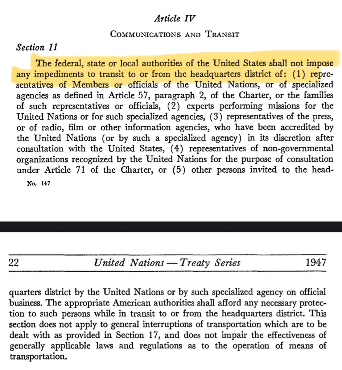 อันนี้คือซึนซึนค่อนข้างเปิ่น เพราะไป search แป๊ปเดียวก็น่าจะรู้ว่า สหรัฐฯ มีพันธกรณีที่จะต้องให้วีซ่ากับคนที่จะมาประชุม UN ที่นิวยอร์ก แม้ว่าคนนั้นจะถูกสหรัฐฯ แบนก็ตาม

washingtonpost.com/politics/2019/….