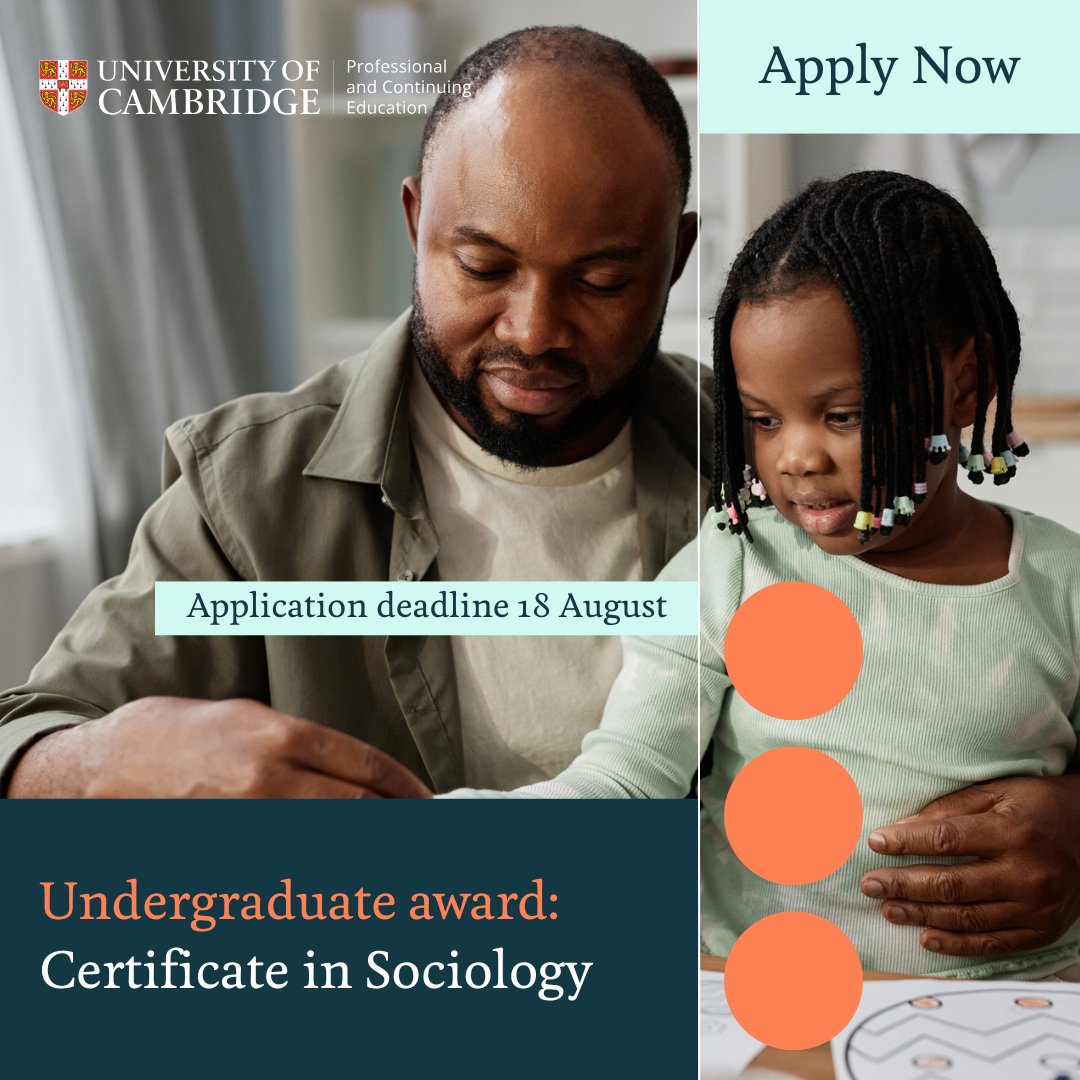 Cambridge_PACE's tweet image. 📢 Explore society’s inner workings, and your place within it 

Enrol in the Undergraduate Certificate in Sociology by 18 August: bit.ly/4nDbQz4

#StudySociology #PartTimeStudy #SociologyCourse #LifeContinuesSoDoesLearning