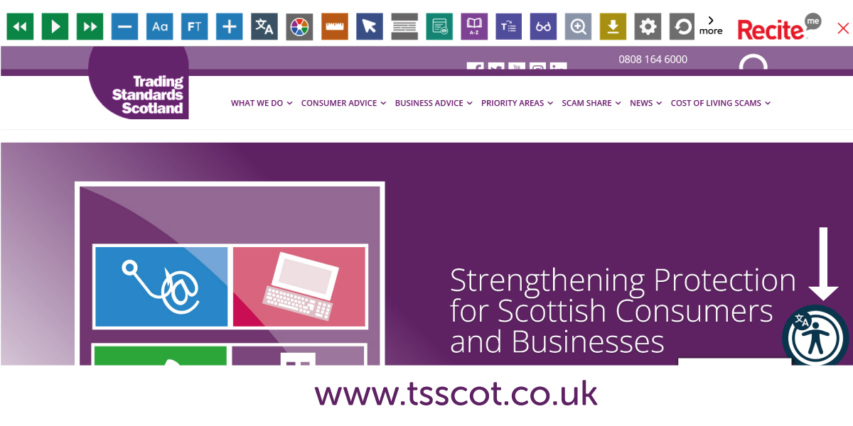 TSScot's tweet image. We've added a new accessibility tool to our website - it includes:
✔️Text to Speech software
✔️Font and colour customisation
✔️Reading accessibility tools
✔️Translation into over 130 languages
Just click the circular ReciteMe icon to get started! ➡️tsscot.co.uk