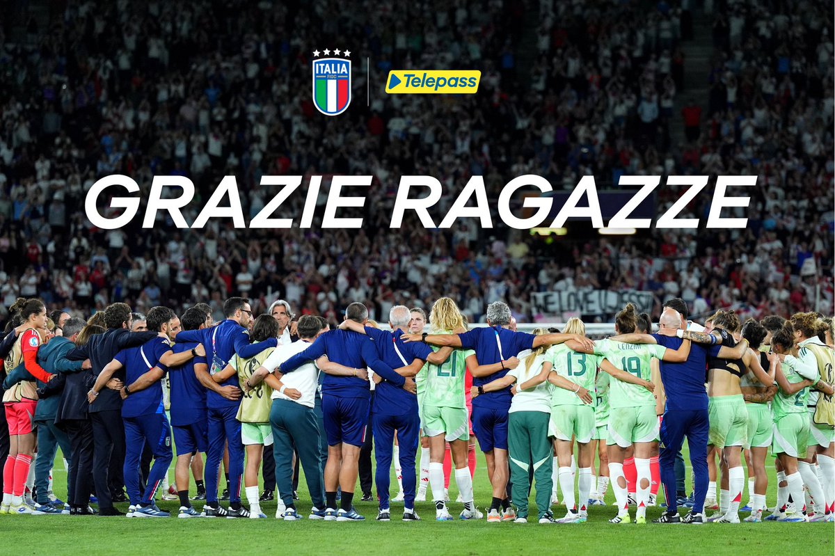 Telepass (@telepass) on Twitter photo La Nazionale Femminile di calcio chiude in semifinale il suo cammino all’Europeo.
Le <a href="/AzzurreFIGC/">Nazionale Femminile di Calcio</a> sono state un esempio di forza e passione, hanno fatto sognare i tifosi e hanno rappresentato l’Italia al meglio, trasmettendo impegno e spirito di squadra.
Grazie ragazze! La Nazionale Femminile di calcio chiude in semifinale il suo cammino all’Europeo.
Le <a href="/AzzurreFIGC/">Nazionale Femminile di Calcio</a> sono state un esempio di forza e passione, hanno fatto sognare i tifosi e hanno rappresentato l’Italia al meglio, trasmettendo impegno e spirito di squadra.
Grazie ragazze!