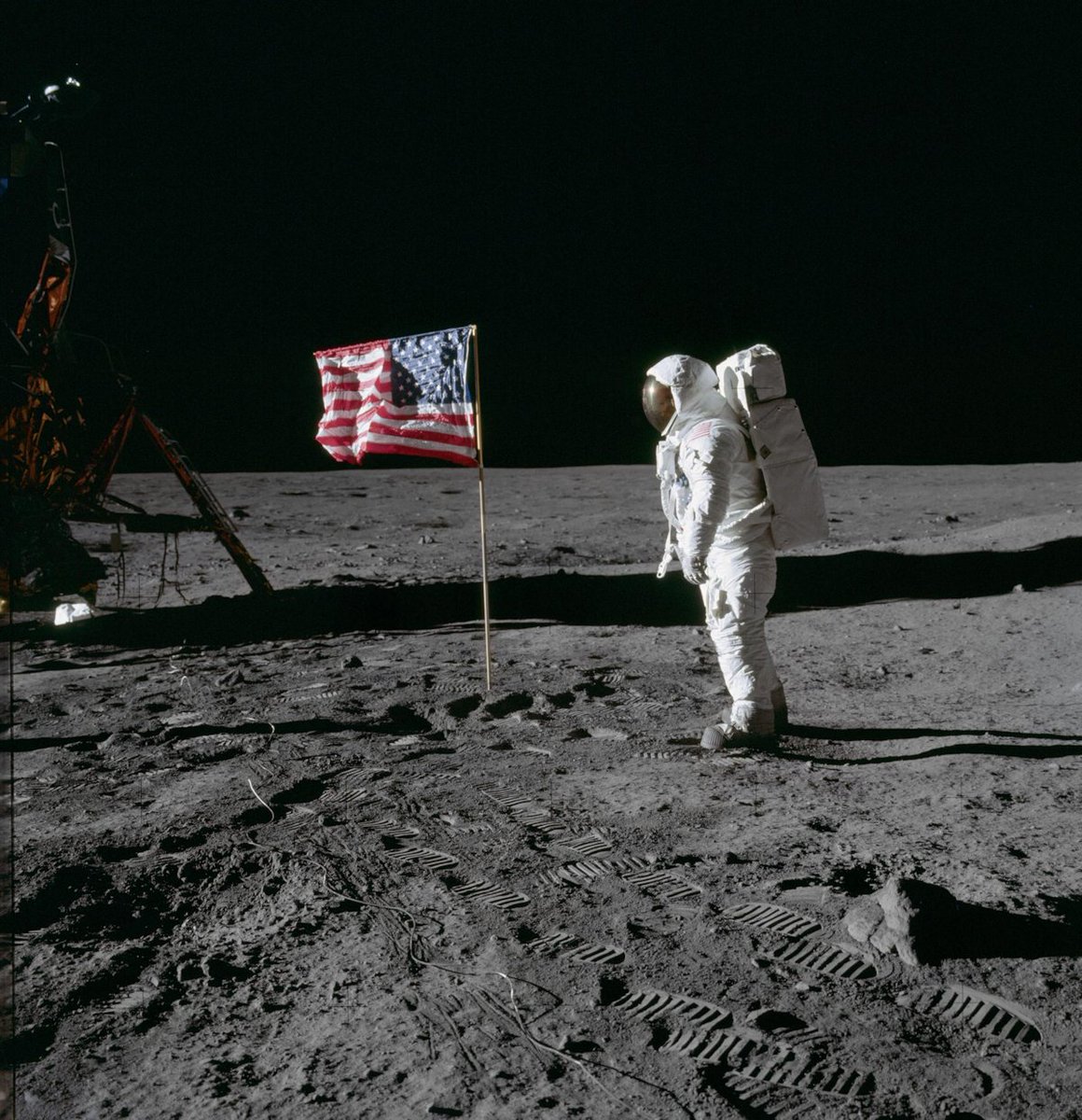 JasonKPargin's tweet image. The jump scare when you realize Buzz Aldrin is not looking at the flag, he's looking at you