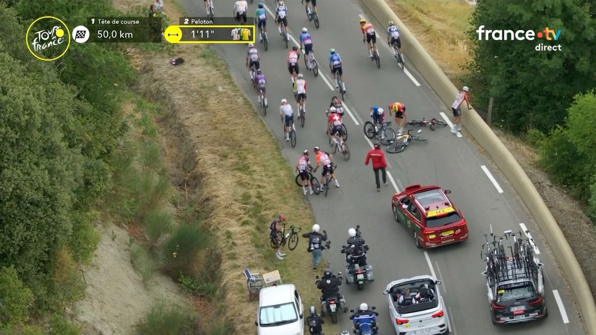 letour_de's tweet image. ๐ฅ Sturz im Feld. Unter anderem Julian Alaphilippe und Carlos Rodriguez betroffen. Alle kรถnnen weiterfahren.
#TDF2025