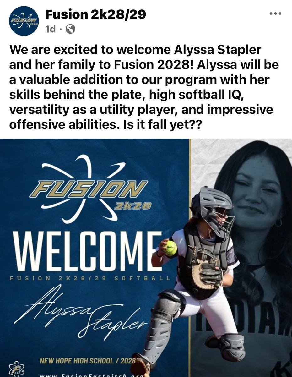 Alyssa Stapler (@alyssa_stapler) on Twitter photo I want to start by saying thank you to Alabama Elite & Maxie Pooler for everything. But I have decided to join <a href="/Fusion_SBOrg/">Fusion Fastpitch Organization</a>. I’m super excited and thank you for the opportunity. Let’s Go! <a href="/coachangelbrown/">Angel Brown</a> <a href="/ClarkGSCC/">Ryan Clark</a> <a href="/gillespie_jeff/">Jeff Gillespie</a> <a href="/MattP7671/">Coach Payne</a> <a href="/FNUSOFTBALL/">Coach P</a> <a href="/LadyBantams/">USC Union Lady Bantams</a> I want to start by saying thank you to Alabama Elite & Maxie Pooler for everything. But I have decided to join <a href="/Fusion_SBOrg/">Fusion Fastpitch Organization</a>. I’m super excited and thank you for the opportunity. Let’s Go! <a href="/coachangelbrown/">Angel Brown</a> <a href="/ClarkGSCC/">Ryan Clark</a> <a href="/gillespie_jeff/">Jeff Gillespie</a> <a href="/MattP7671/">Coach Payne</a> <a href="/FNUSOFTBALL/">Coach P</a> <a href="/LadyBantams/">USC Union Lady Bantams</a>