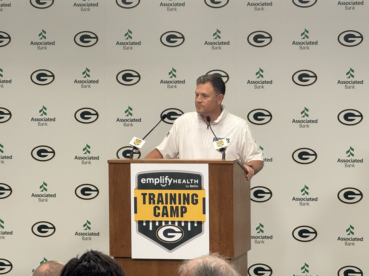 kellyhals's tweet image. GM Brian Gutekunst meets with media on the first day of Packers training camp @NBC26