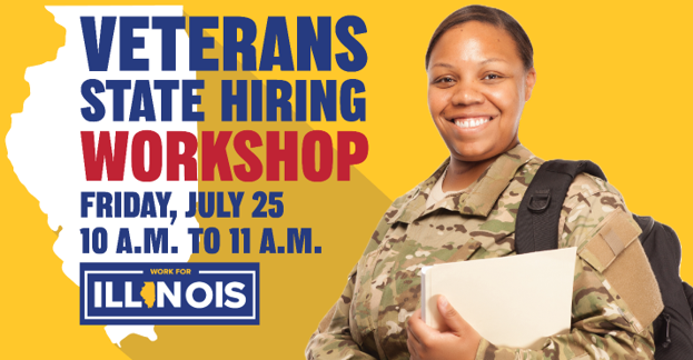 Senator Castro (@senatorcastro) on Twitter photo Are you a veteran looking to take the next step in your civilian career? Join <a href="/IllinoisCMS/">Illinois Department of Central Management Services</a> on July 25 for a Veterans State Hiring Workshop!
Date: July 25
Time: 10 -11 a.m.
Register: illinois.webex.com/.../r8cf56e2f2…...
Learn more about the Veteran Outreach Program: careers.illinois.gov/employment.../… Are you a veteran looking to take the next step in your civilian career? Join <a href="/IllinoisCMS/">Illinois Department of Central Management Services</a> on July 25 for a Veterans State Hiring Workshop!
Date: July 25
Time: 10 -11 a.m.
Register: illinois.webex.com/.../r8cf56e2f2…...
Learn more about the Veteran Outreach Program: careers.illinois.gov/employment.../…